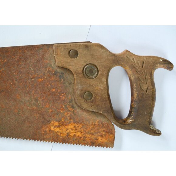 Vintage Warranted Superior Handsaw 26" Saw Wood Handle - Picture 6 of 7